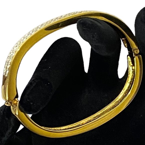 (3-085) Shiny Costume Gold Bracelet with Two Rows of Rhinestones - Picture 6 of 7